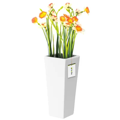 Produktbild von Blumenvase aus Keramik Weiß Glanz H 25 cm Dekorative Tisch Vase Quadrat Blumen Deko Orchidee Modern Glamour