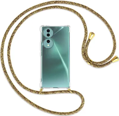 Produktbild von Handykette Backcover-Schutzhülle mit Band (Metall goldfarben) für Honor 70 5G (FNE-AN00, 6.67'') - braun+beige