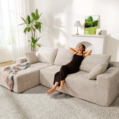 Produktbild von Ecksofa Couch L-Form,Sofa Links Samtstoff Vierersofa mit Liegefläche