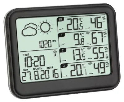 Zdjęcie produktu dla TFA-Dostmann 35.1142, Czarny, Wilgotnościomierz wewnętrzny, Termometr wewnętrzny, Odkryty higrometr, Termometr zewnętrzny, Barometr, Plastik, 1 - 99%, 20 - 95%