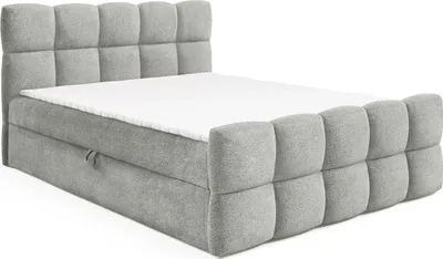 Produktbild von MEBLINI Boxspringbett mit Bettkasten - Gepolstert Doppelbett mit Matratze und Topper - Polsterbett mit Stauraum - Bett mit Kopfteil - Stauraumbett - VALENTO - 160x200 - H3/Grau Boucle