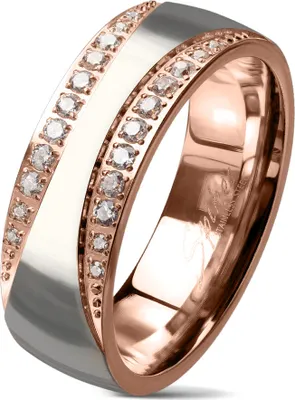 Produktbild von viva-adorno Gr. 58 (18,4 mm Ø) Edelstahl Damen Ring Fingerring Verlobungsring Rosegold Silber Kristall RS60
