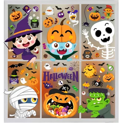 Zdjęcie produktu dla Naklejki PVC na okna na Halloween, dwustronne, wielokrotnego użytku, 8 arkuszy