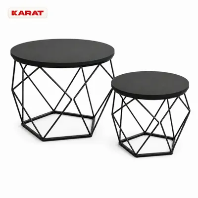 Productafbeelding van Bijzettafeltje Leif, set van 2, rond, met metalen frame in industriële stijl, zwart
