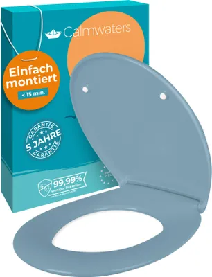 Produktbild von Calmwaters® Premium WC Sitz einfache Montage, Toilettendeckel bis 250 kg,  EU, antibakterieller Duroplast, Absenkautomatik, 2 Montage Optionen, abnehmbar, Klobrille, oval, Bermuda-Blau