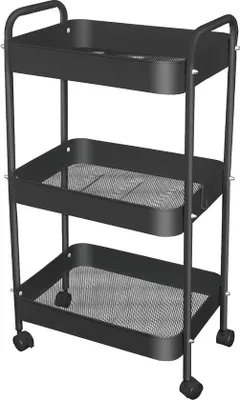 Productafbeelding van Famanu opbergtrolley met handgrepen, geschikt voor keuken en badkamer - Mobiele planken in zwart