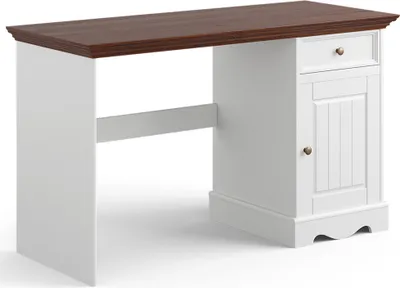 Produktbild von Schreibtisch 130cm, Massivholz in weiß mit Walnuss Optik BORMIO-163
