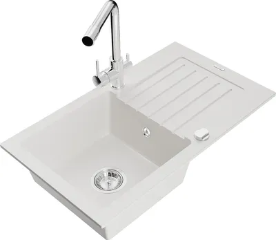 Produktbild von Mexen Pablo 1 Becken-Granitspüle mit Abtropffläche und Mischbatterie Duero, Weiß - 6510-20-671600-00