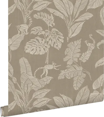 Immagine prodotto di ESTAhome carta da parati scimmie e foglie della giungla grigio talpa 50 x 900 cm
