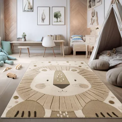 Productafbeelding van Vloerkleed Hoog-Laag Effect - Kinderkamer - Speelkleed - Onderhoudsvriendelijk - 80x150 cm - Zacht Beige - Tapijt