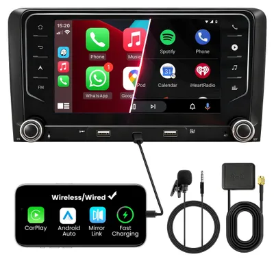 Obrázek produktu pro Autorádio s dvojitým DIN formátem a displejem pro model A3 (2003-2012), s bezdrátovým CarPlay a Android Auto, 7palcový dotykový displej
