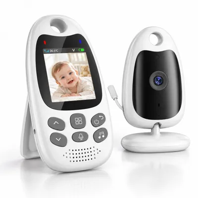 Zdjęcie produktu dla Niania elektroniczna z kamerą, bez połączenia Wi-Fi, przenośna, wyświetlacz 2-calowy, rozdzielczość 720P, dwukierunkowy dźwięk, funkcja Vox (inteligentny tryb aktywacji głosu), wykrywanie dźwięku, pomiar temperatury