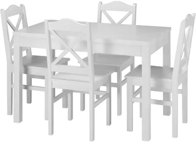 Produktbild von Weiße Essgruppe mit Küchentisch und 4 Stühle Massivholz 90.70-51 A W-Set 20