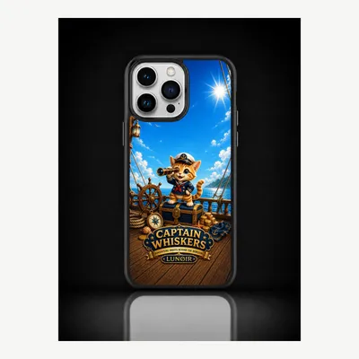 Productafbeelding van iPhone 14 Pro Max hoesje, telefoonhoesje, beschermhoesje, case met kattenkapitein design – LUNØIR ©
