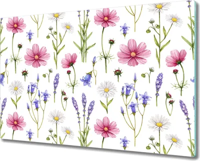 Produktbild von Glas Schneidebrett Herdabdeckplatten Schneideplatten - 80x52 cm - Wildblumen rosa