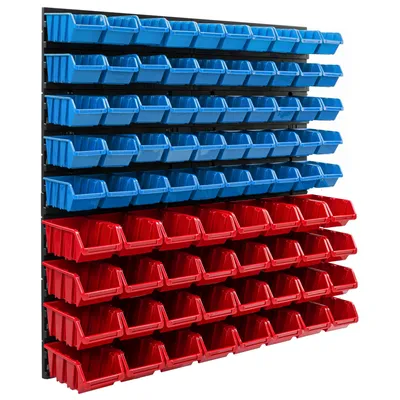 Image de Système de stockage Etagère murale 770 x 780 mm | 82 pcs. Box | Bacs gerbables Rayonnage pour bacs à bec | Panneaux muraux extra-forts | Rayonnage extensible | Rayonnage d'atelier Rayonnage de stockage Rayonnage mural d'atelier Rayonnage emboîtable