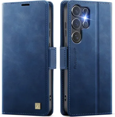 Image de Étui en cuir pour Samsung Galaxy S26 Ultra, protection RFID, fermeture magnétique, compartiments pour cartes et support Bleu