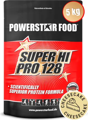 Produktbild von Powerstar SUPER HI PRO 128 | Mehrkomponenten Protein-Pulver 5kg | Höchste Biologische Wertigkeit | Protein-Shake zum Muskelaufbau | Cheesecake
