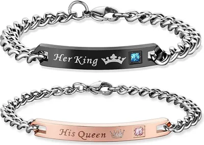Produktbild von 2x Partner Armband "HER KING HIS QUEEN" Edel Gravur Liebe Armkette Pärchen NEU!