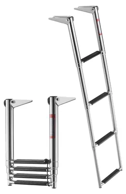 Produktbild von Bootsleiter Badeleiter - Teleskop-Heckleiter 4 Stufen - Ausziehbar - Rutschfeste Stufen - 408 kg Tragkraft - 304 Edelstahl - Für Boot Steg Ponton Pool - Silber