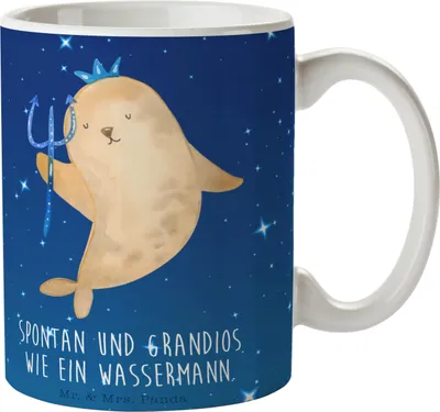 Produktbild von Mr. & Mrs. Panda Tasse Sternzeichen Wassermann - Sternenhimmel Blau - Geschenk, Pott, Meer, cappuccinotasse, Kaffeebecher, Becher, Geburtstag Februar, Meermann, Teetasse
