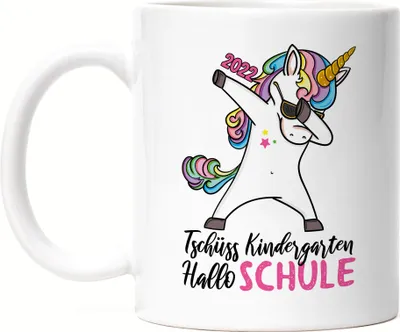 Produktbild von Tschüss Kindergarten Hallo Schule 2022 Tasse Einschulungsgeschenk Einhorn Unicorn Fans