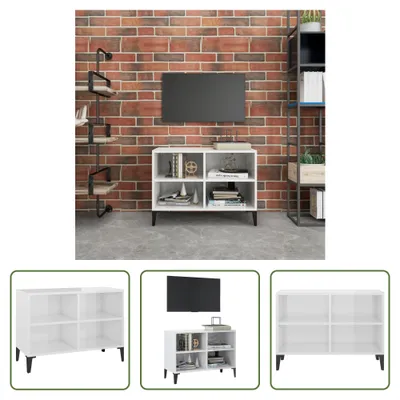 Image de The Living Store Armoire TV avec pieds métalliques blanc brillant 69,5x30x50cm