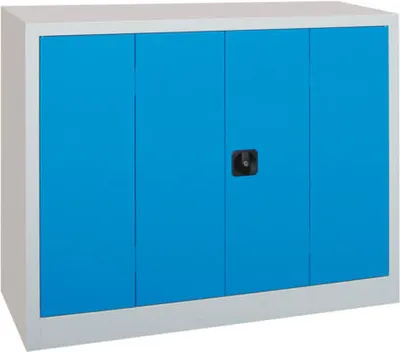 Produktbild von Falttürenschrank - 1.000x1.500x600 mm (HxBxT) - 2 Einlegeböden, gepulvert - Zylinderschloss - zinkgelb/tiefschwarz