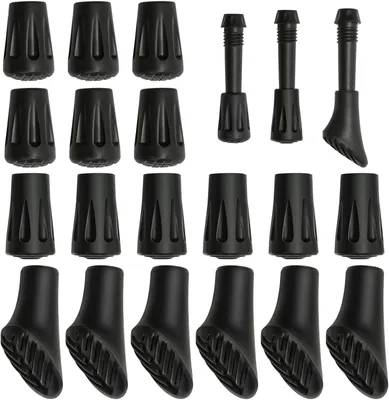 Produktbild von Nordic Walking Stöcke Gummipuffer 18er Set – Rutschfeste Gummistopper für Wanderstöcke | 3 Varianten für Asphalt Kies Berge