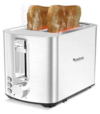 Zdjęcie produktu dla Toster TurboTronic opiekacz do tostów grzanki kromek kanapek 2 tosty 850w 6 poziomów opiekania stalowa obudowa Srebrny