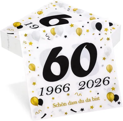 Obrázek produktu pro Ubrousky k 60. narozeninám – sada 50 kusů – dekorace k 60. narozeninám, motiv "Diamantové výročí" (1966-2026)