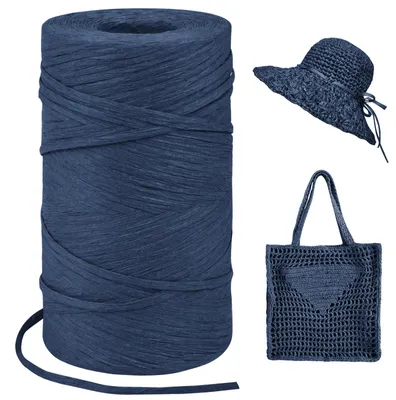 Produktbild von Raffia Garn - 3mm x 300m Bastband aus Papier - Zum Häkeln von Taschen Körben und Hüten - Dunkelblau