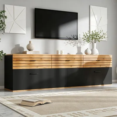 Produktbild von STILVORA TV-Schrank mit 2 Türen und 3 Schubladen, TV Lowboard für Fernseher bis 65 Zoll, Fernsehtisch mit Wellenmuster für Wohnzimmer