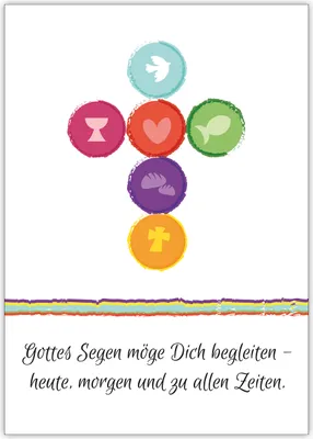 Produktbild von 4x Fröhliche Glückwunschkarte mit modernen christlichen Symbolen: Gottes Segen möge Dich begleiten - heute, morgen und zu allen Zeiten