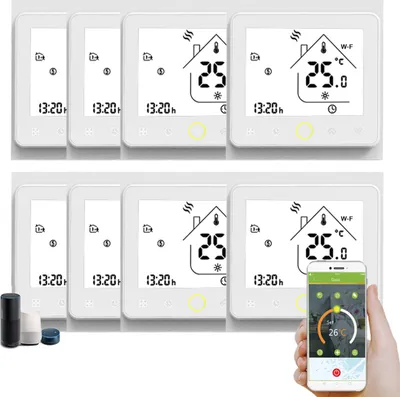 Produktbild von 8X WiFi Intelligent Raumthermostat Thermostat wifi fußbodenheizung APP Control Voice Wandheizung, Warmwasserbereitung,Kompatibel mit Alexa/Google für zu Hause - weiß Innenthermometer