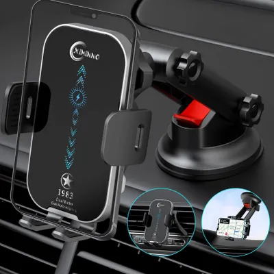 15W Auto-Handyhalterung mit Qi-Ladefunktion, automatische Klemmung, schwarz