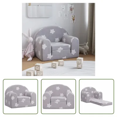 Image de The Living Store Canapé-lit pour enfants Gris clair Étoiles Doux en peluche