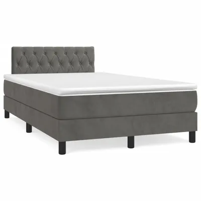 Image de vidaXL Lit boxspring avec matelas gris foncé 120x190 cm velours