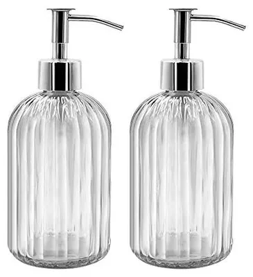 Image de Lot de 2 distributeurs de savon en verre avec pompe, distributeurs de savon liquide de 400 ml pour liquide vaisselle, shampoing et lotion, distributeurs rechargeables pour la cuisine, la salle de bains et la buanderie (transparents)
