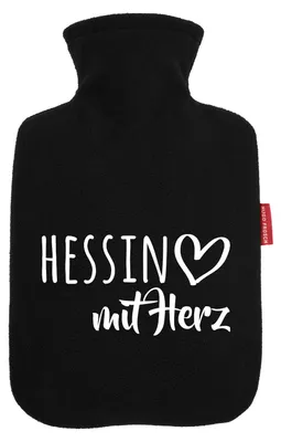 Produktbild von Huuraa Wärmflasche Hessin mit Herz 1,8 Liter Black Classic Veloursbezug Bettflasche Geschenkidee