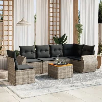 Produktbild von 7-tlg. Garten-Sofagarnitur mit Kissen Grau Poly Rattan 3257362