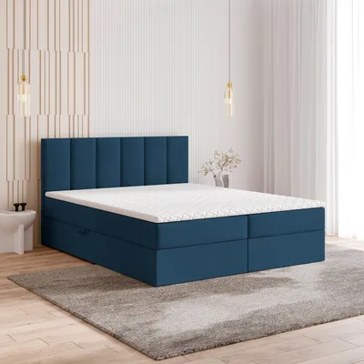 Produktbild von Masseno Boxspringbett MERIL 180x200 cm Komplett-Set mit Bonell Matratze und Topper, Polsterbett mit Bettkästen -Blau, KRONOS 09