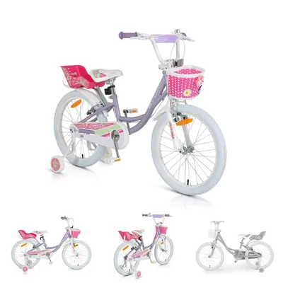 Obrázok produktu pre Byox detský bicykel 20 palcov Fashion Girl, tréningové kolesá, košík na riadidlách, sedadlo pre bábiku fialová