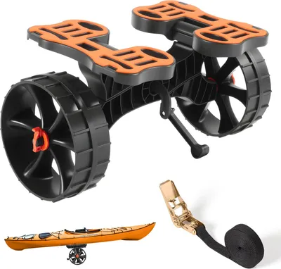 Produktbild von Kajakwagen - Faltbarer Bootswagen - Tragkraft 136 kg - 25,4 cm Vollgummireifen - Mit Ratschengurt - Für Kajak, Kanu, SUP, Jon-Boot - Maße 61,5 x 32,5 x 32 cm