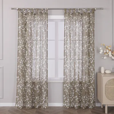 Produktbild von Joyswahl Vorhang mit Schlaufen Voile Gardinen mit Blattmuster für Schlafzimmer Wohnzimmer, transparent Braun HxB 145x140 cm 1 Stück