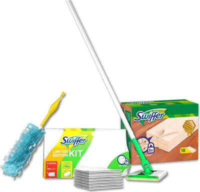 Produktbild von Swiffer Starter Set Bodenwischer+8 Tücher Staubmagnet+18 Holz & Parkett Tücher