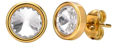 Produktbild von Solitär Ohrstecker mit Zirkonia: Edelstahl Ohrringe rund gold