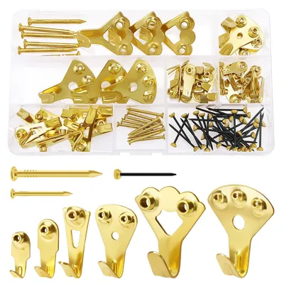 Immagine prodotto di Set di ganci per quadri, 90 pezzi, con chiodi per pareti in legno duro