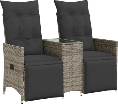 Immagine prodotto di Divano Giardino Reclinabile 2 Posti Tavolino Grigio Polyrattan