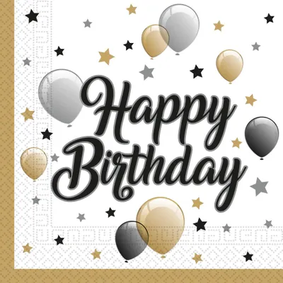 Immagine prodotto di Tovaglioli con palloncini dorati e argentati "Happy Birthday" - 20 pezzi